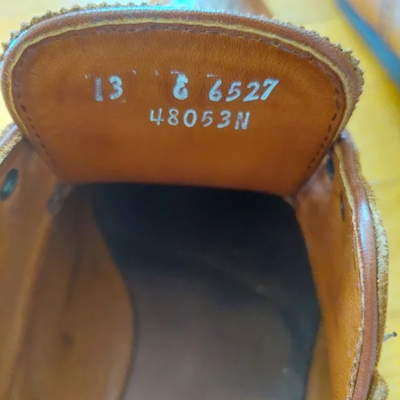 EUC Mens Allen Edmonds Leather Shoes Sanford British Tan Lace Up Size 13 E - Picture 13 of 13